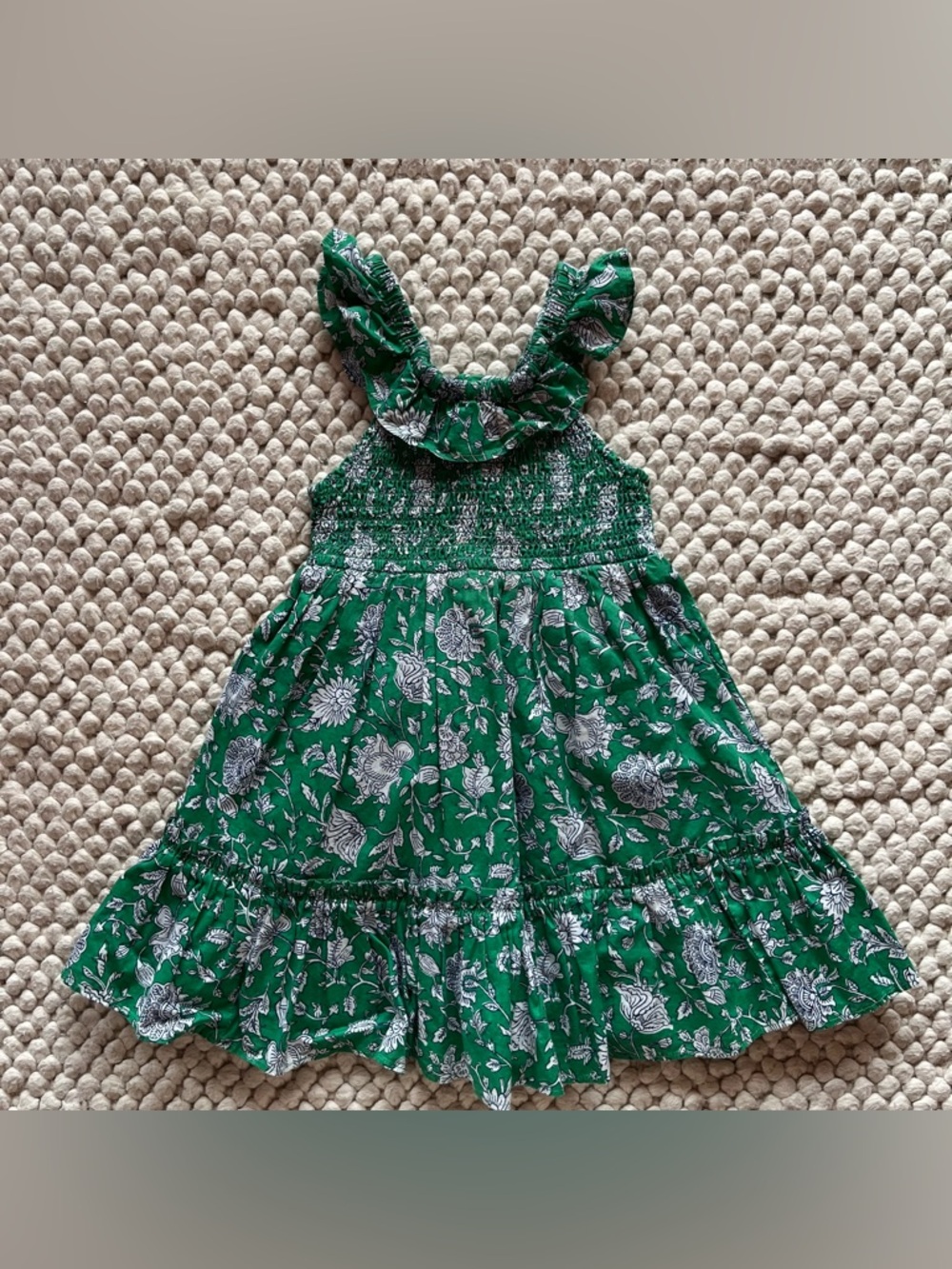 Crewcuts Green Floral Ruffle Sundress block print pattern